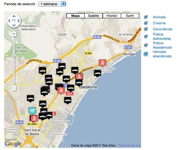 Mapa actuaciones de la Guardia Urbana de Badalona