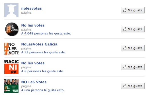 Páginas en FB relacionadas con #nolesvotes